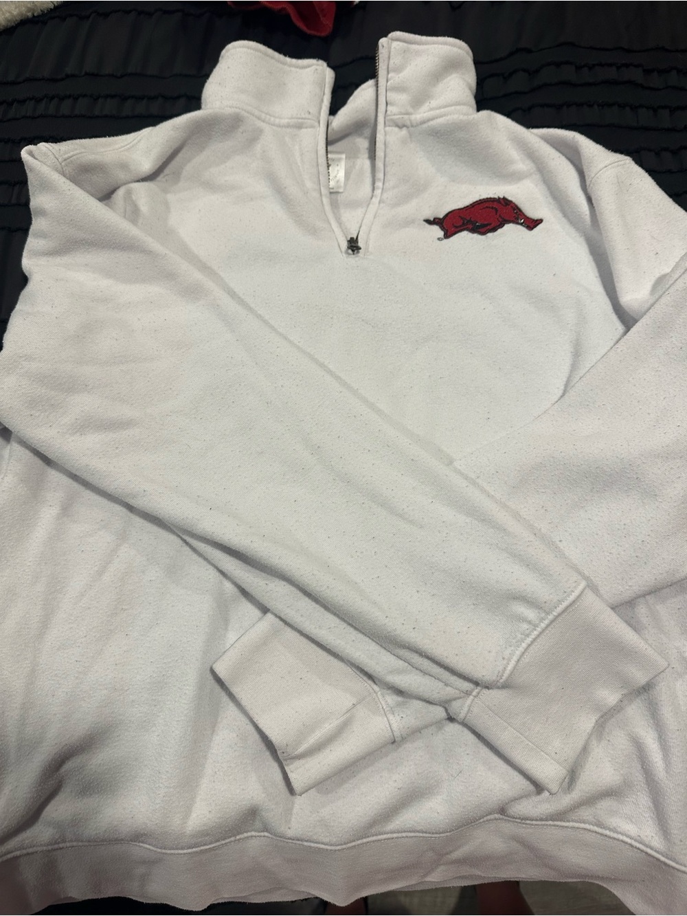 Women's White Quarter-Zip Pullover with Red Chest Emblem